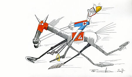 Karikatur eines Jockeys von Peter Gattermann